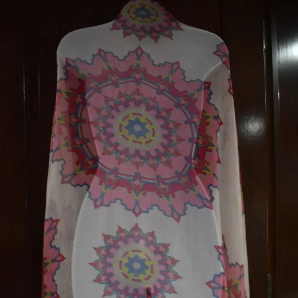 Boho Floral Tassel Scarf Shawl Red Pink White Sheer Lightweight Gypsy Chic